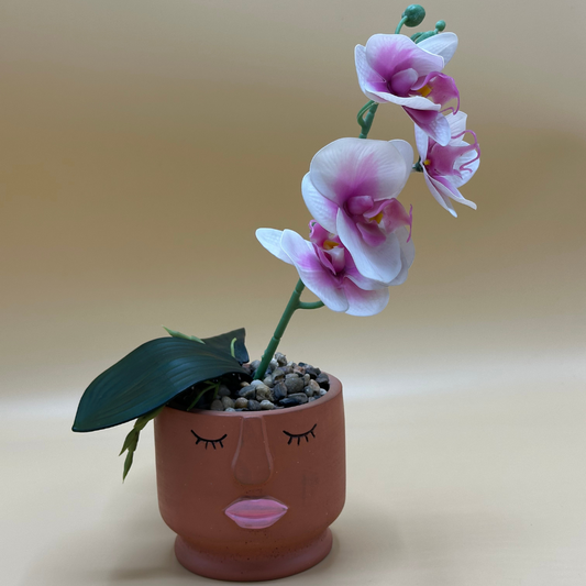 Artistic Face Planter with Elegant Faux Pink & White Orchid