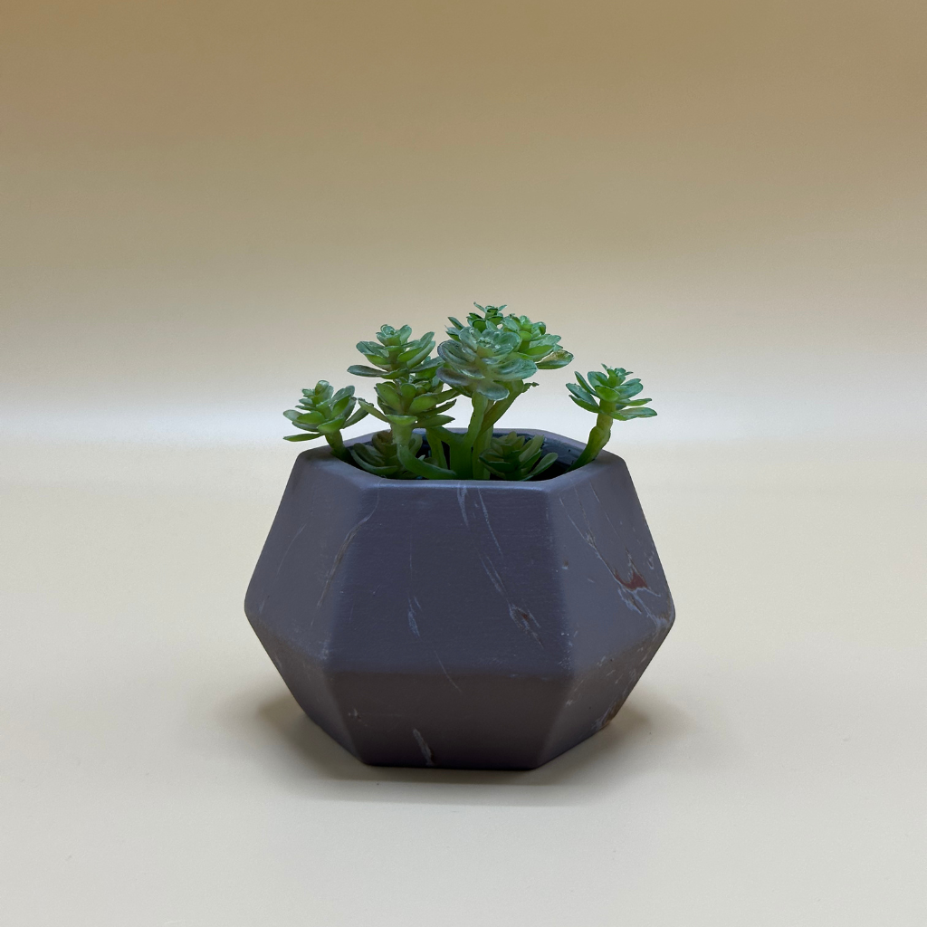 Modern Faux Succulent in Geometric Grey Planter