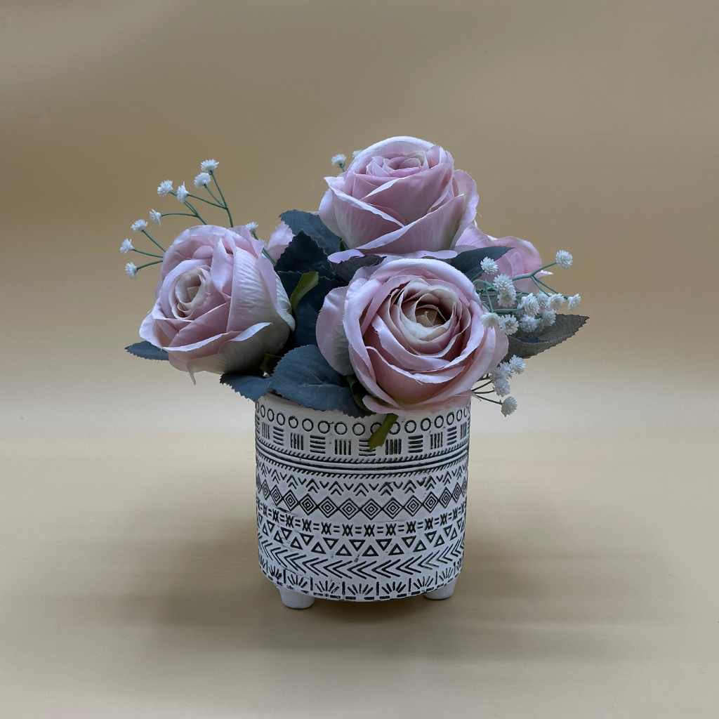 Elegant Cylindrical Planter with Faux Floral Arrangement