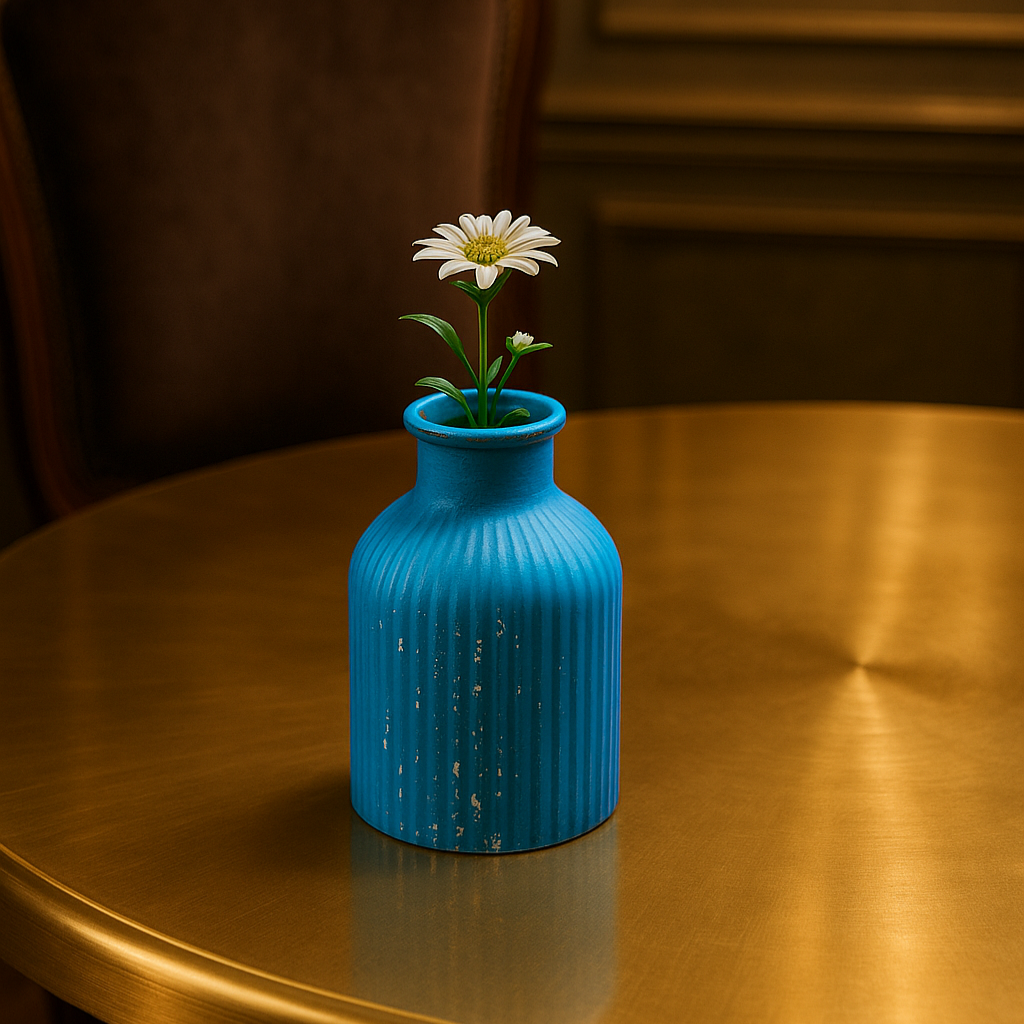 Chic Turquoise Ribbed Vase with Distressed Finish | Modern Decorative Bottle