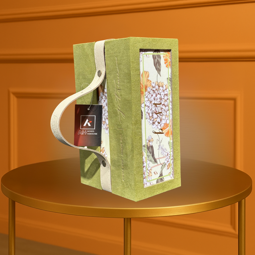 Luxury Velvet Green Gift Box with Floral Window & Top Handle