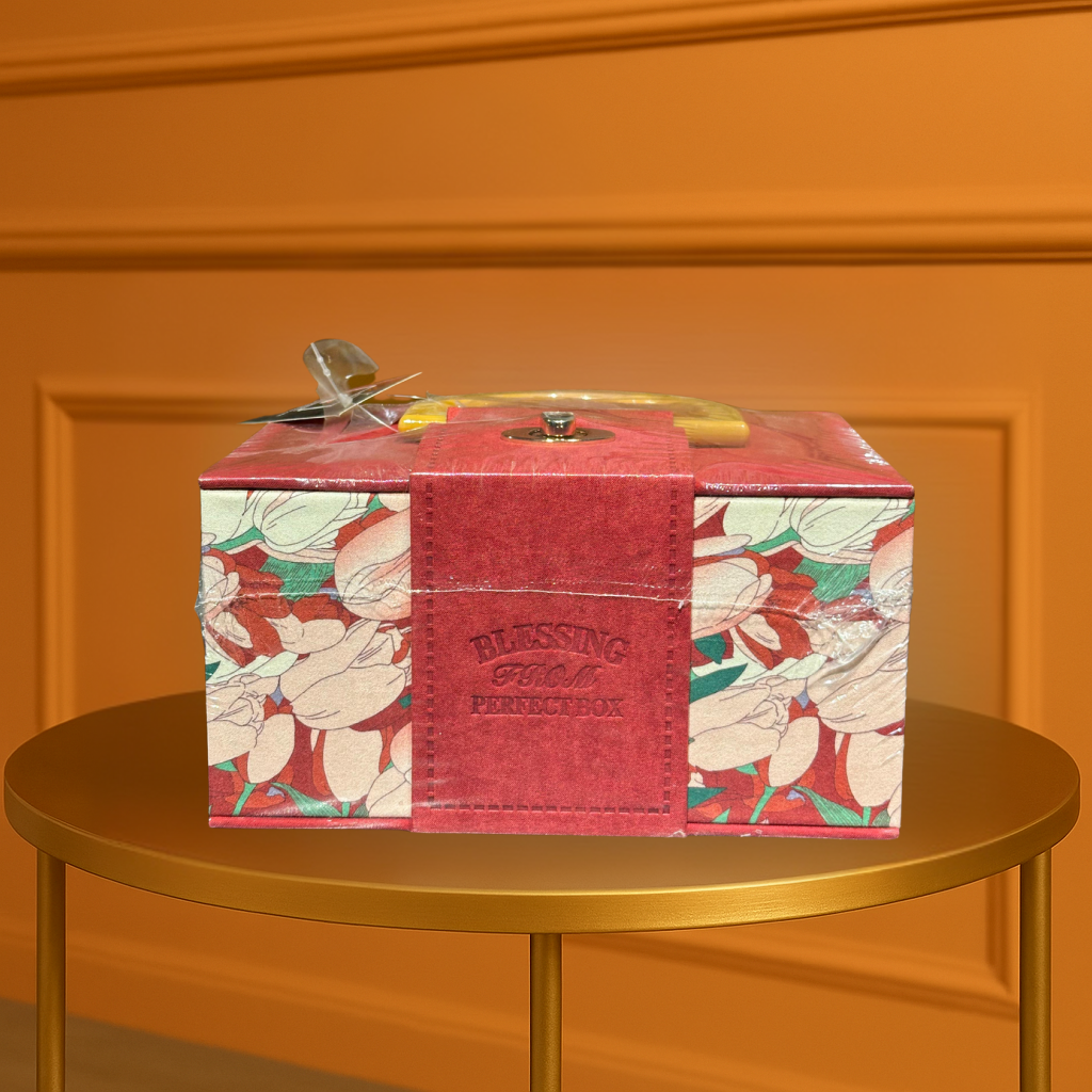 Blessing from Perfect Box" Elegant Tulip Floral Gift Box with Top Handle & Textured Wrap