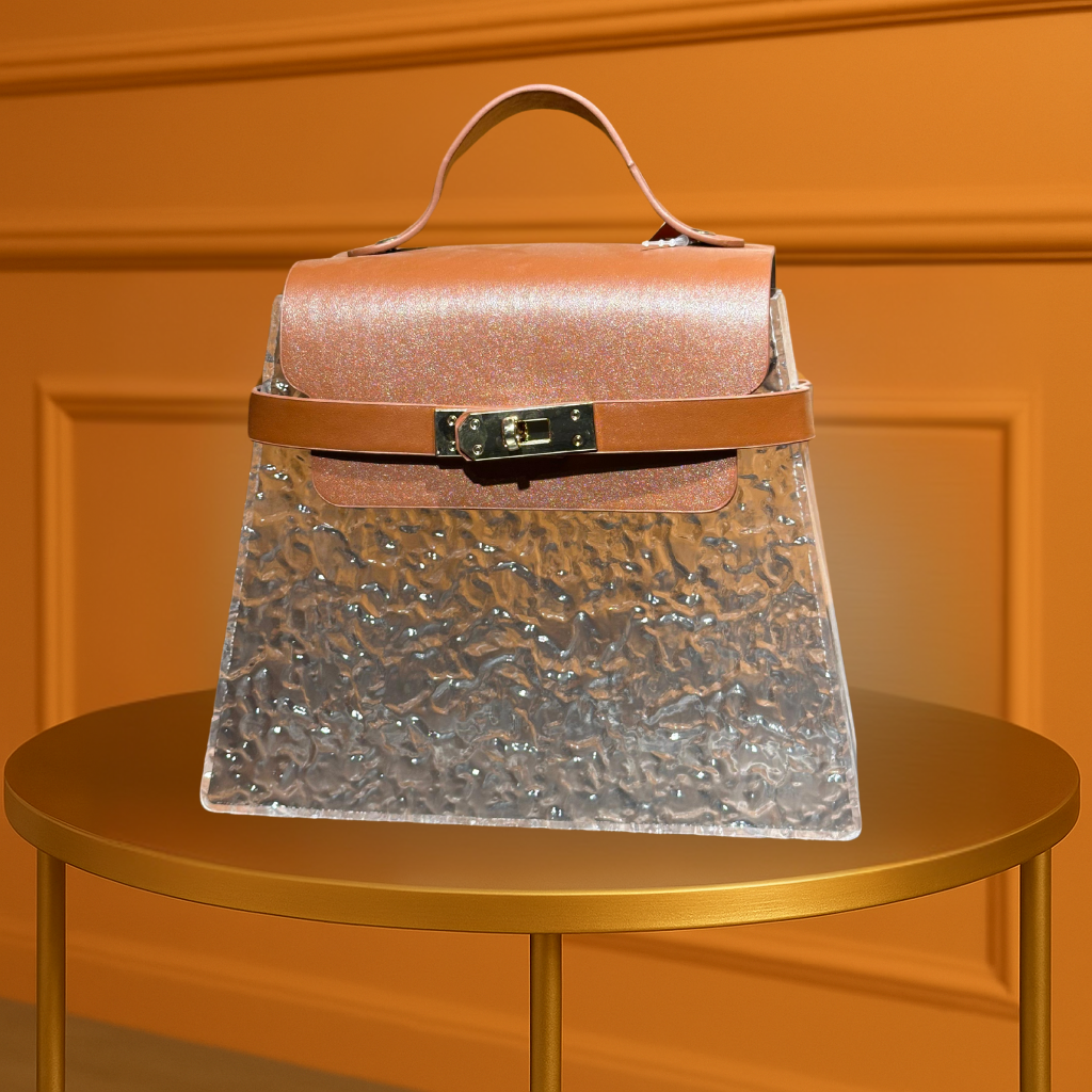 Luxury Transparent Textured Gift Box with Leather-Look Flap & Handle