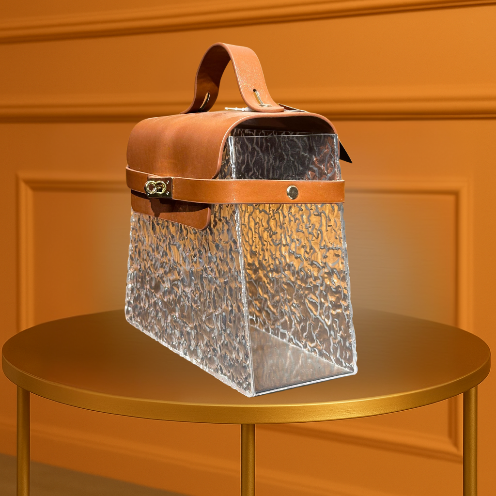 Luxury Transparent Textured Gift Box with Leather-Look Flap & Handle