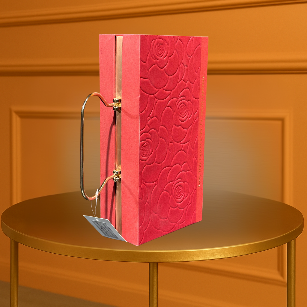 Elegant White Embossed Rose Gift Box with Silver Handle & Heartfelt Message