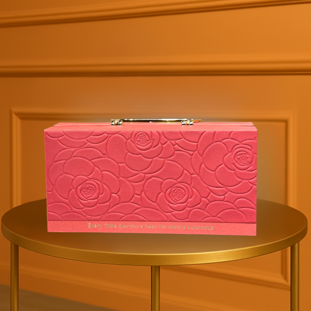 Elegant White Embossed Rose Gift Box with Silver Handle & Heartfelt Message