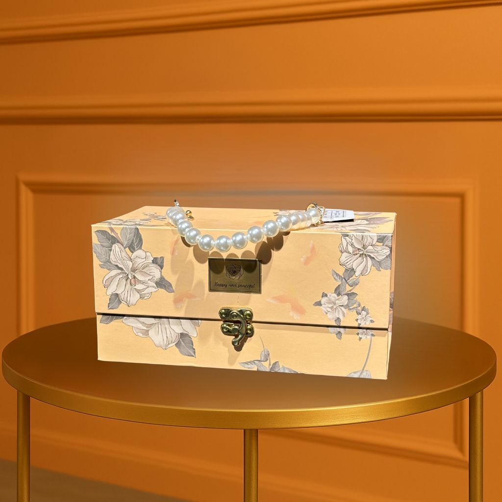 Modern Elegance Gift Box - White/Cream with Metallic Gold Handle & Discreet Branding