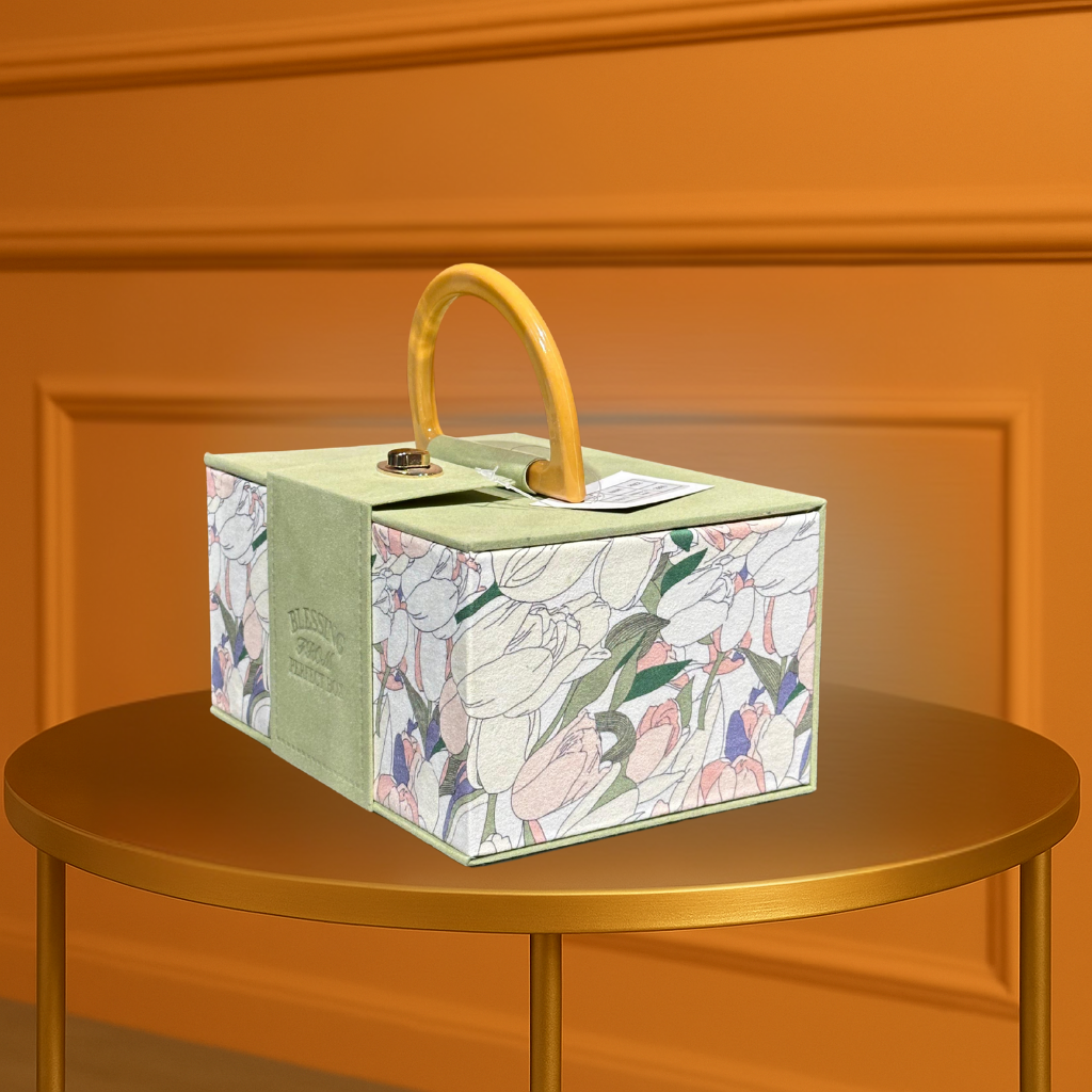 Blessing from Perfect Box" Elegant Tulip Floral Gift Box with Top Handle & Textured Wrap