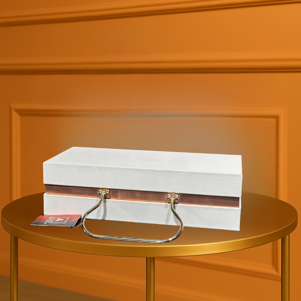 Elegant White Embossed Rose Gift Box with Silver Handle & Heartfelt Message