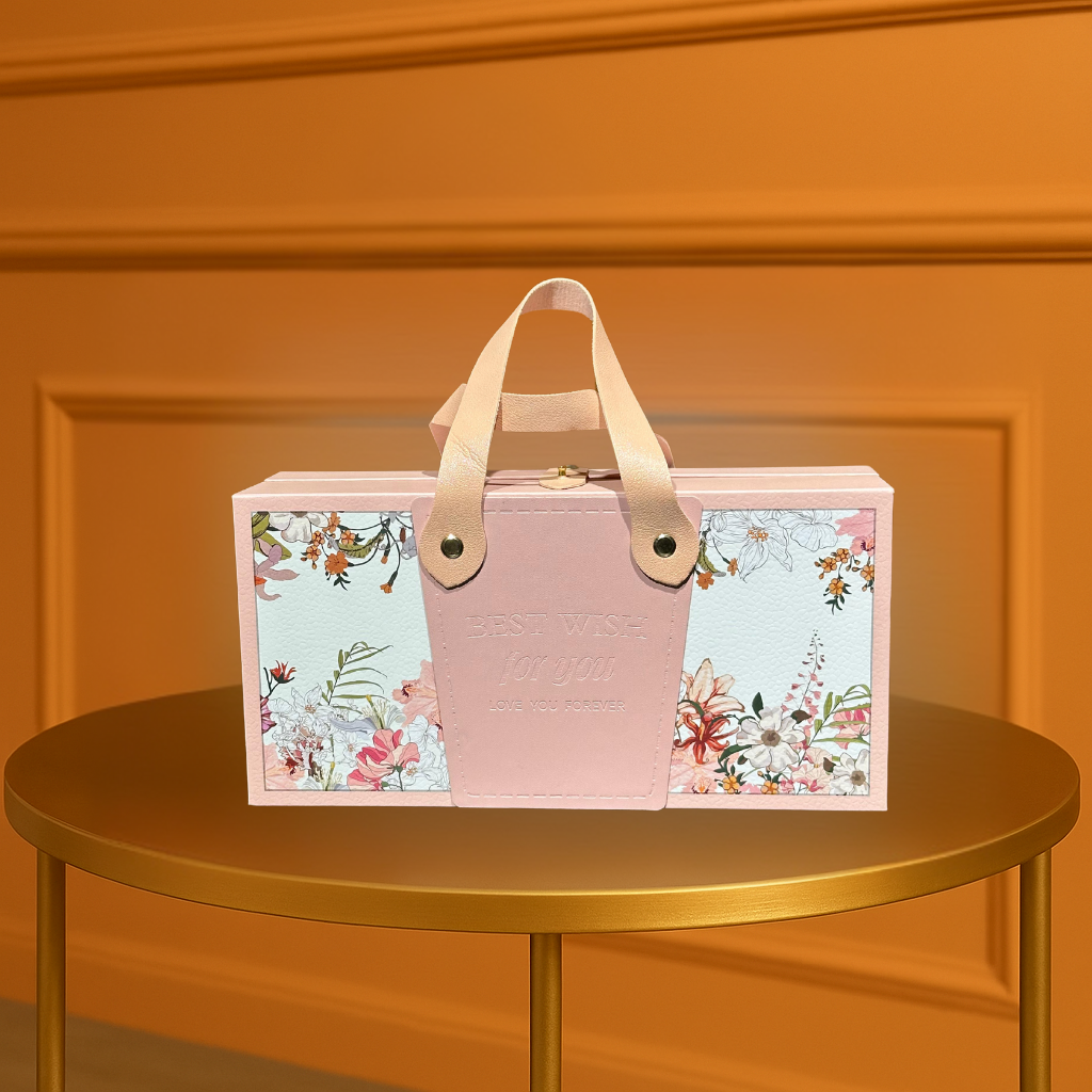 Elegant Floral Gift Box with Leather Handle - Perfect for Any Special Occasion