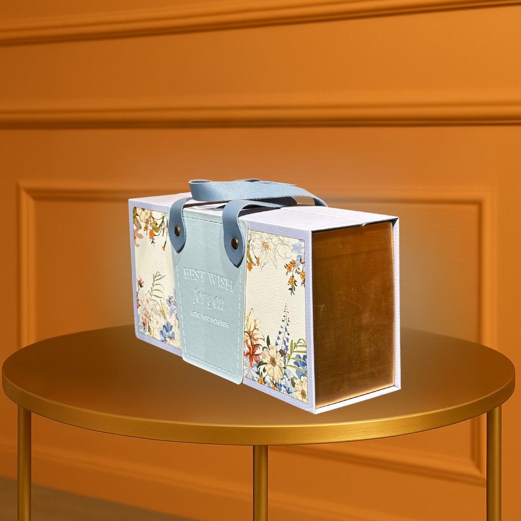 Elegant Floral Gift Box with Leather Handle - Perfect for Any Special Occasion