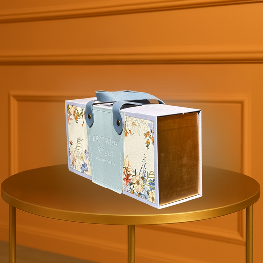 Elegant Floral Gift Box with Leather Handle - Perfect for Any Special Occasion