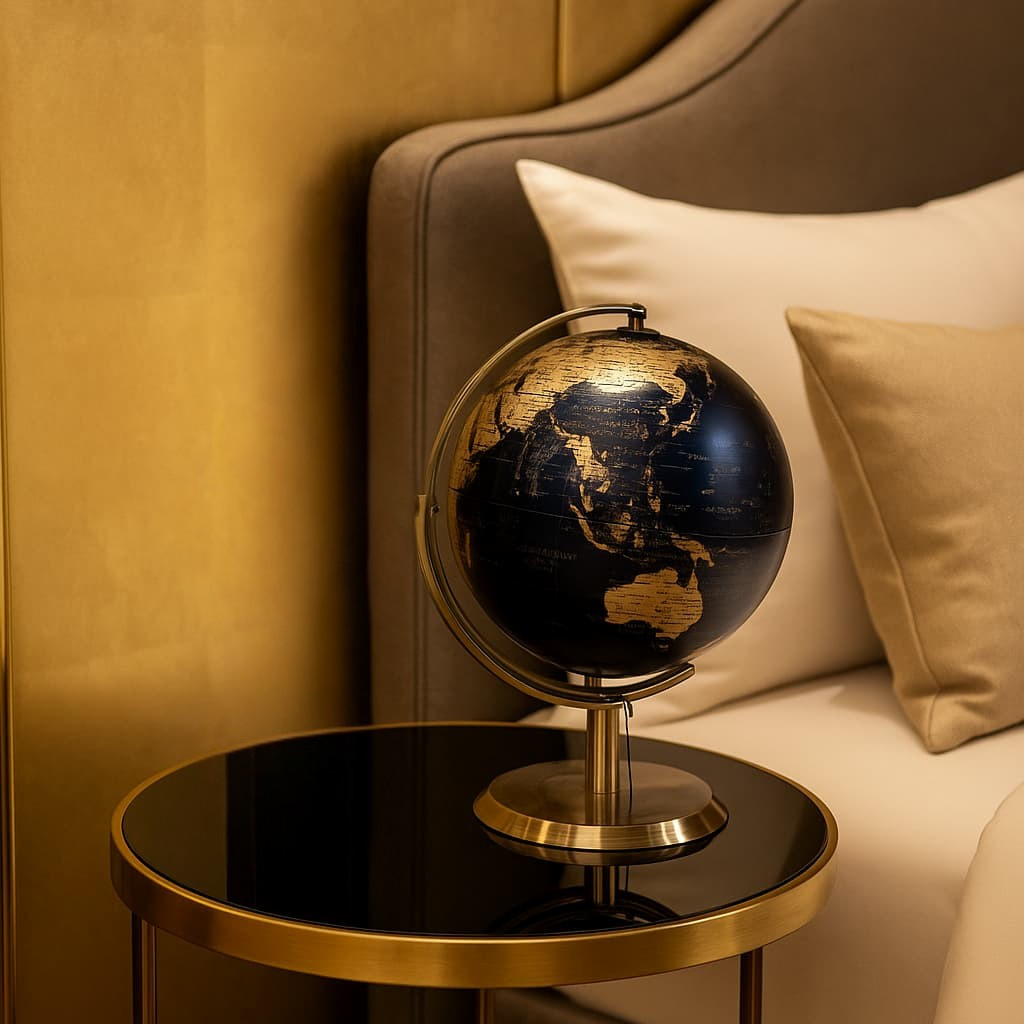 Sophisticated Black & Gold World Globe - Modern Desk Decor & Educational Statement Piece