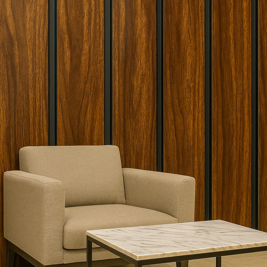 Premium Wood Grain Slatted Wall Panel | Dark Grooved Accent