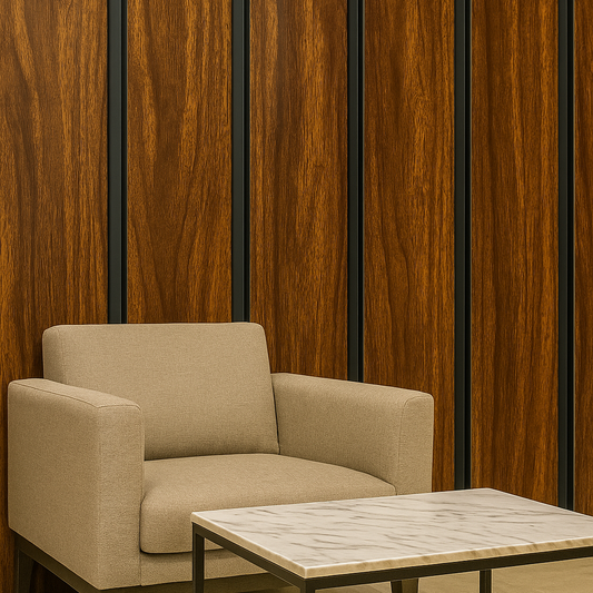 Premium Wood Grain Slatted Wall Panel | Dark Grooved Accent