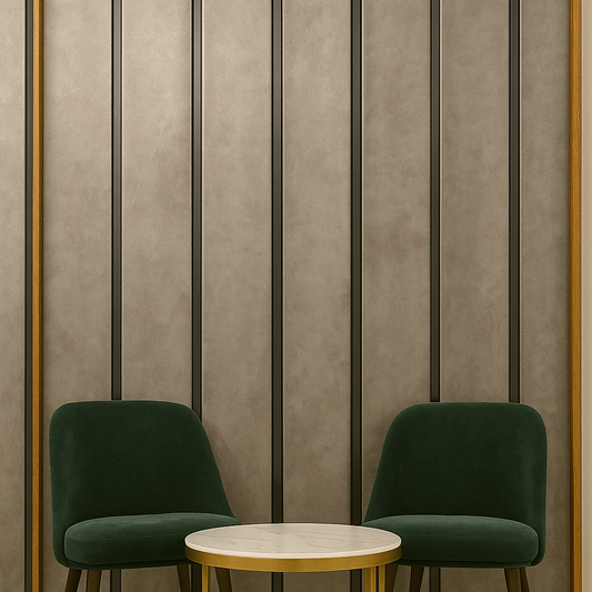 Contemporary Textured Wall Panel with Gold/Wood Framing & Dark Grooves