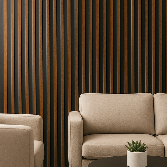 Contemporary Natural Wood Slat Wall Panel | Dark Accent Grooves
