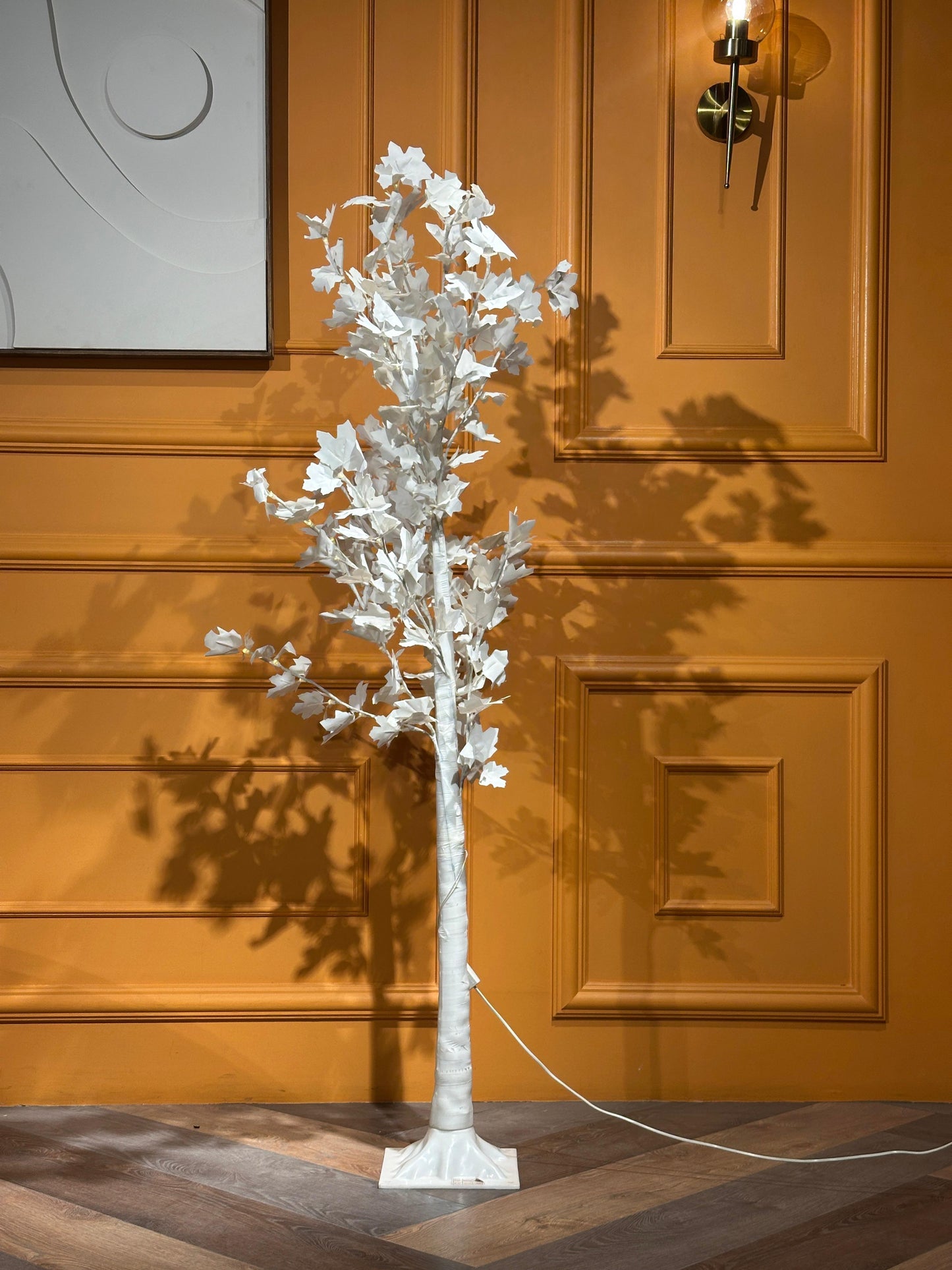 Enchanting White LED Leaf Tree Floor Lamp - Warm Glow Decorative Light