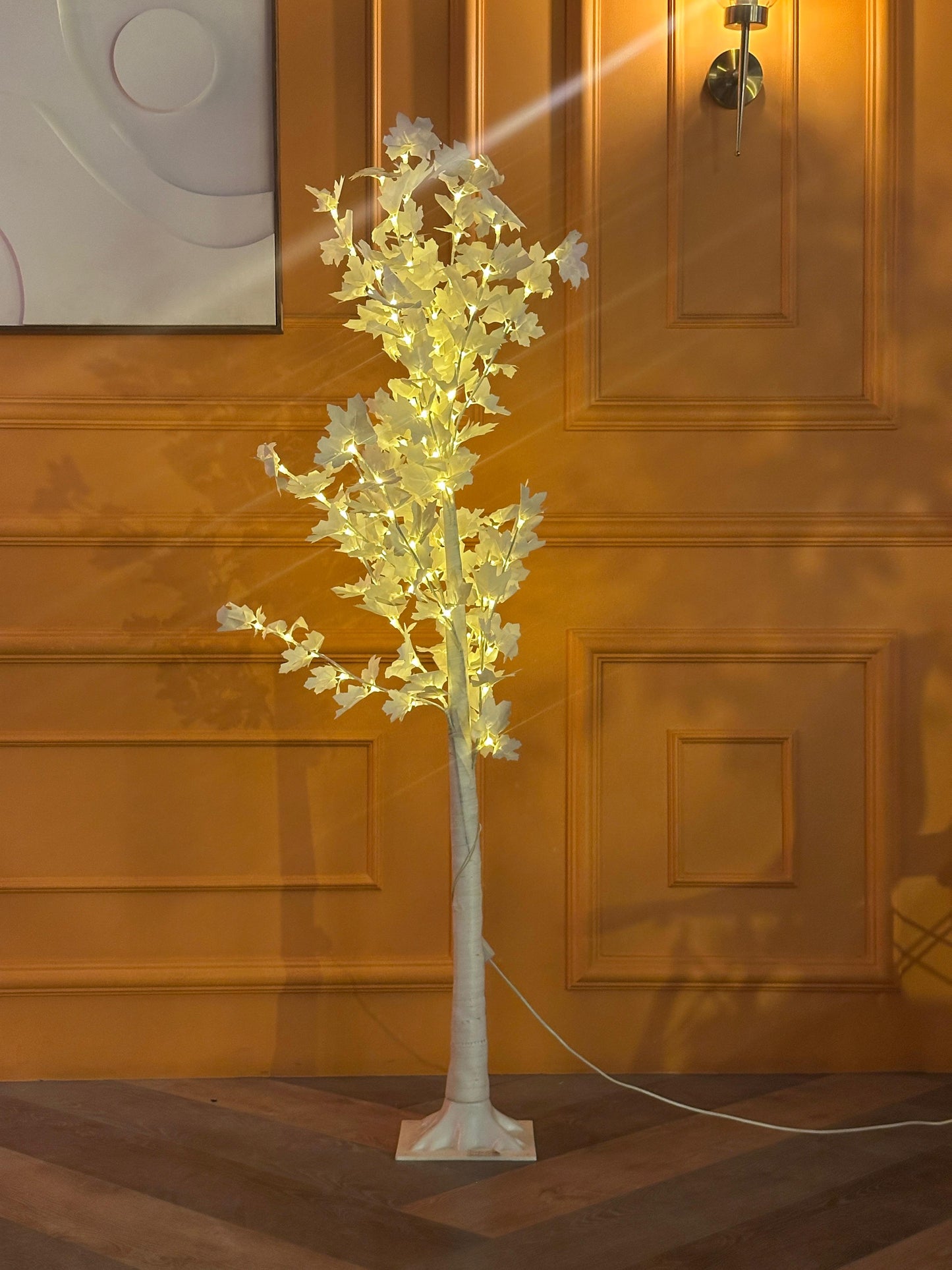 Enchanting White LED Leaf Tree Floor Lamp - Warm Glow Decorative Light