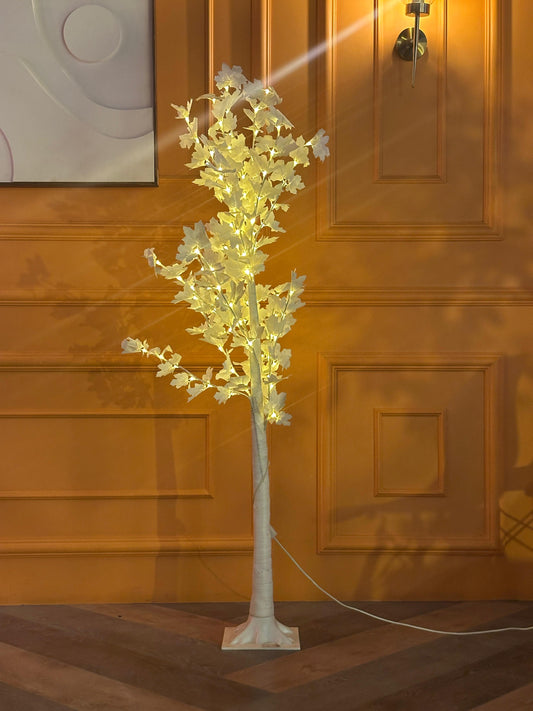 Enchanting White LED Leaf Tree Floor Lamp - Warm Glow Decorative Light