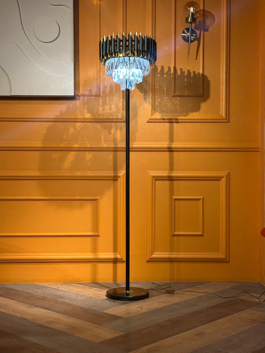 Opulent Black & Gold Crystal Chandelier Floor Lamp - Grandeur & Dazzling Light