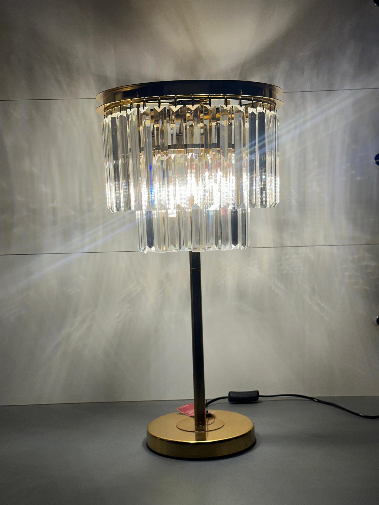 Modern Geometric Table Lamp - Textured White/Silver Base & Ambient Fabric Shade