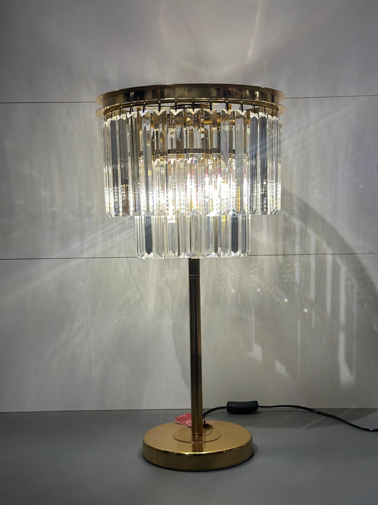 Modern Geometric Table Lamp - Textured White/Silver Base & Ambient Fabric Shade