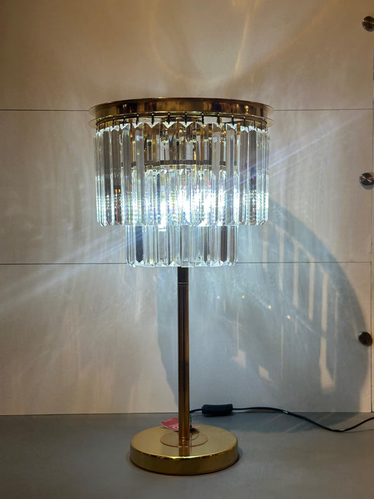 Modern Geometric Table Lamp - Textured White/Silver Base & Ambient Fabric Shade