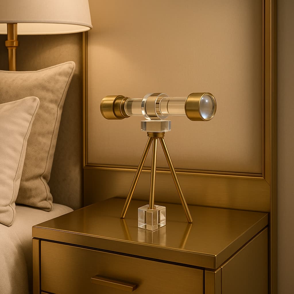 Luxurious Brass & Acrylic Decorative Telescope on Tripod Stand - Modern Nautical & Explorer Decor