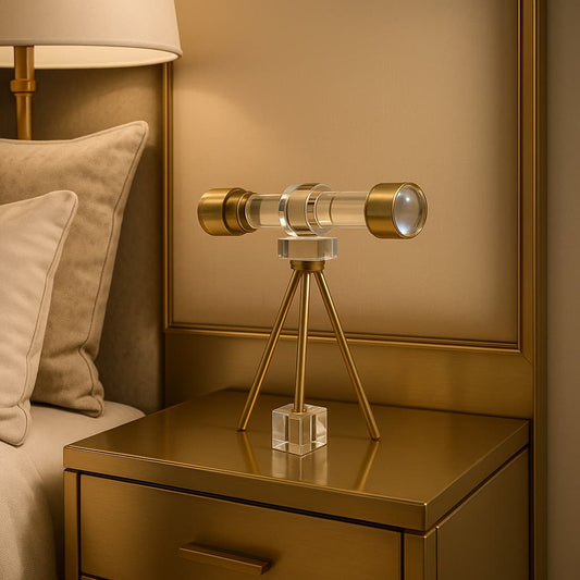 Luxurious Brass & Acrylic Decorative Telescope on Tripod Stand - Modern Nautical & Explorer Decor