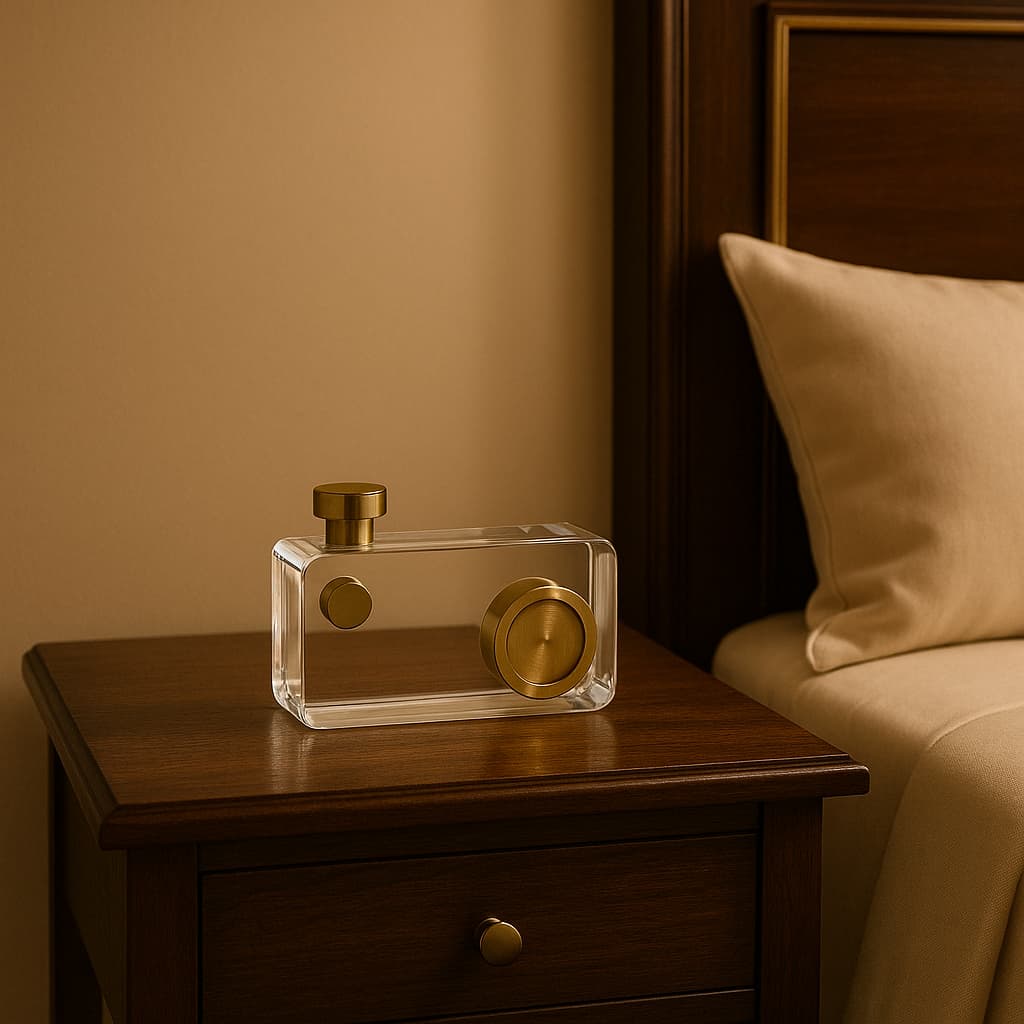 Chic Clear Acrylic & Brass Decorative Camera Set - Modern Artistic Tabletop Accents