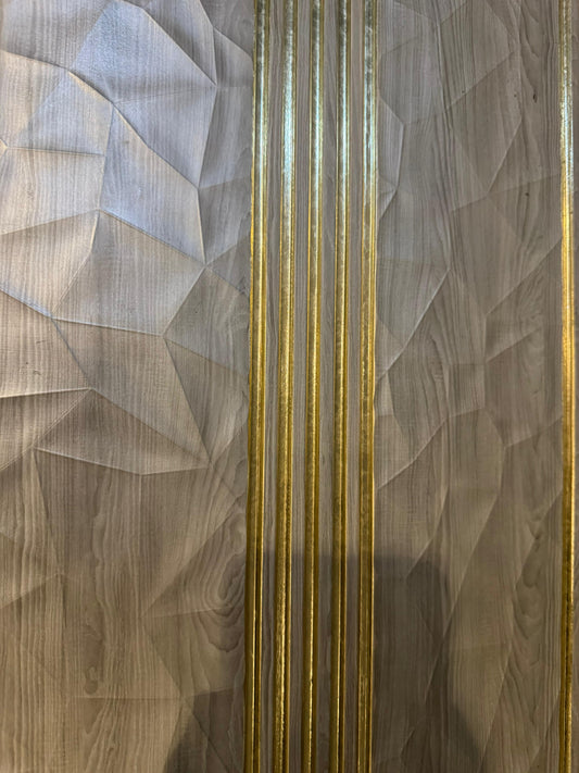 Artistic Geometric Wood Wall Panel with Golden Vertical Accents