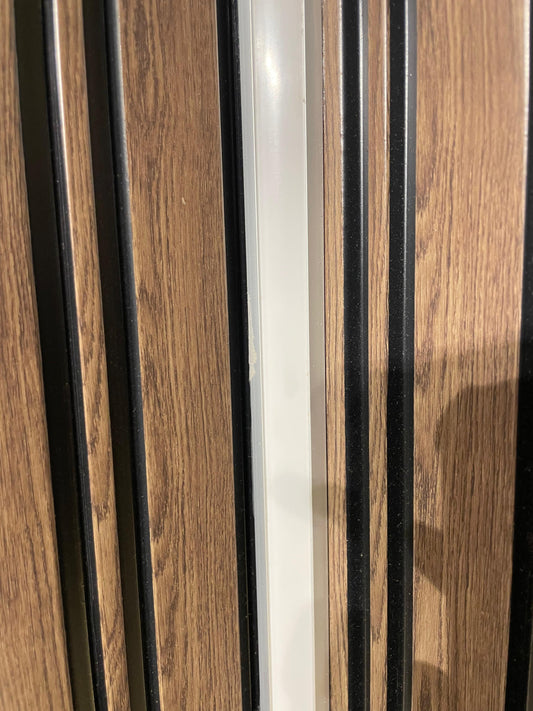 Modern Wood Slat Wall Panel with Vertical LED Accent Light