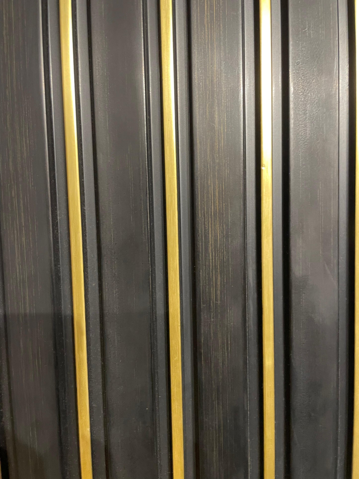 Luxe Dark Wood & Gold Slatted Wall Panel | Modern Accent Wall Cladding