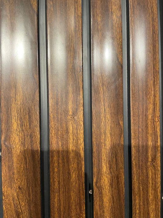Premium Wood Grain Slatted Wall Panel | Dark Grooved Accent