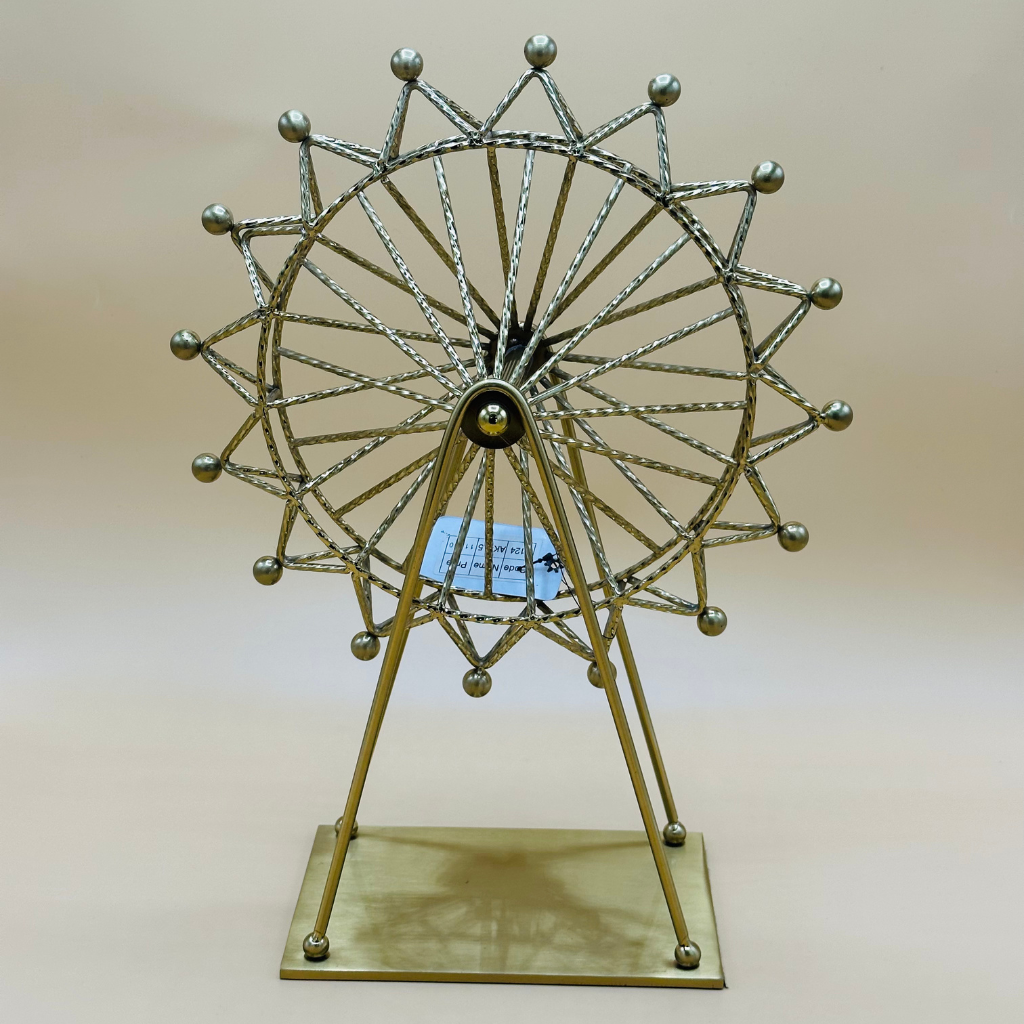 Whimsical Gold Metal Ferris Wheel Sculpture - Decorative Carousel Ornament