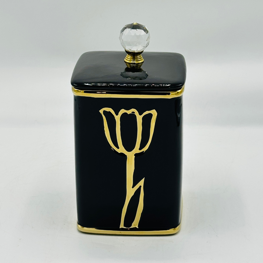 Elegant Tulip Design Ceramic Storage Jar with Crystal Knob Lid - Decorative Canister