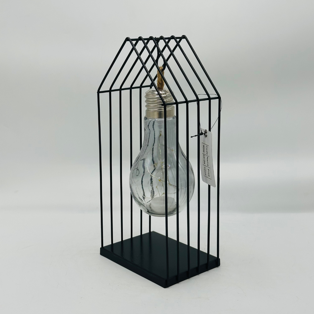 Industrial Black Metal Cage Hanging LED Bulb Table Light - Modern Accent Lamp